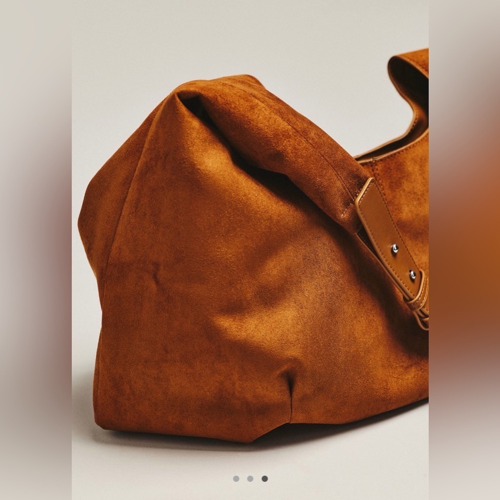 NWT new Anthropologie large faux suede slouchy bag purse tan Hobo Bag - Picture 13 of 17